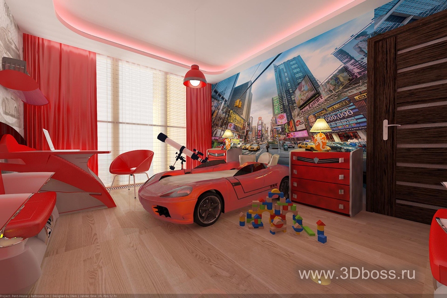 Дизайн детской комнаты с машинкой